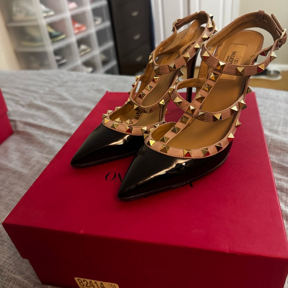 Valentino Black Heels with Gold Studs